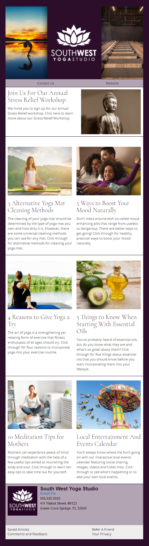 South West Yoga Studio health and wellness Email Newsletter Preview