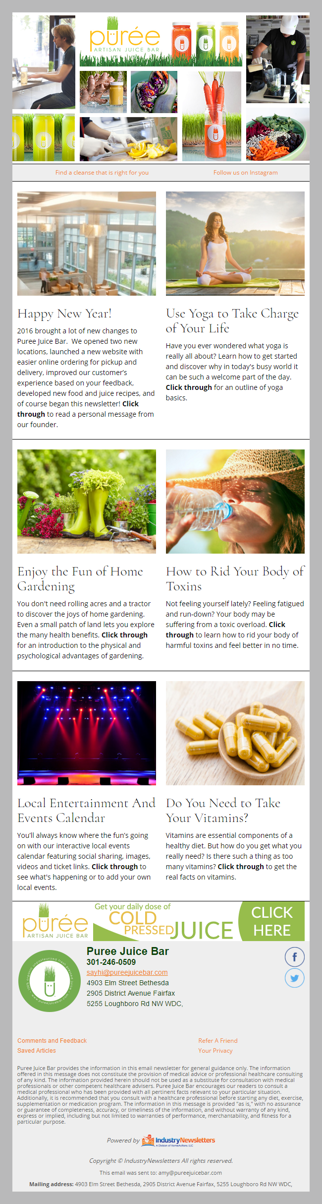 Puree Artisan Juice Bar health and wellness Email Newsletter Preview